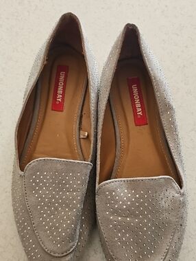 UNIONBAY Light Gray Studded Suede-Look Loafers